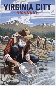 Lantern Press 16x24 Inch Giclee Art Print Wall Decor, Montana, Gold Panner Mining Camp