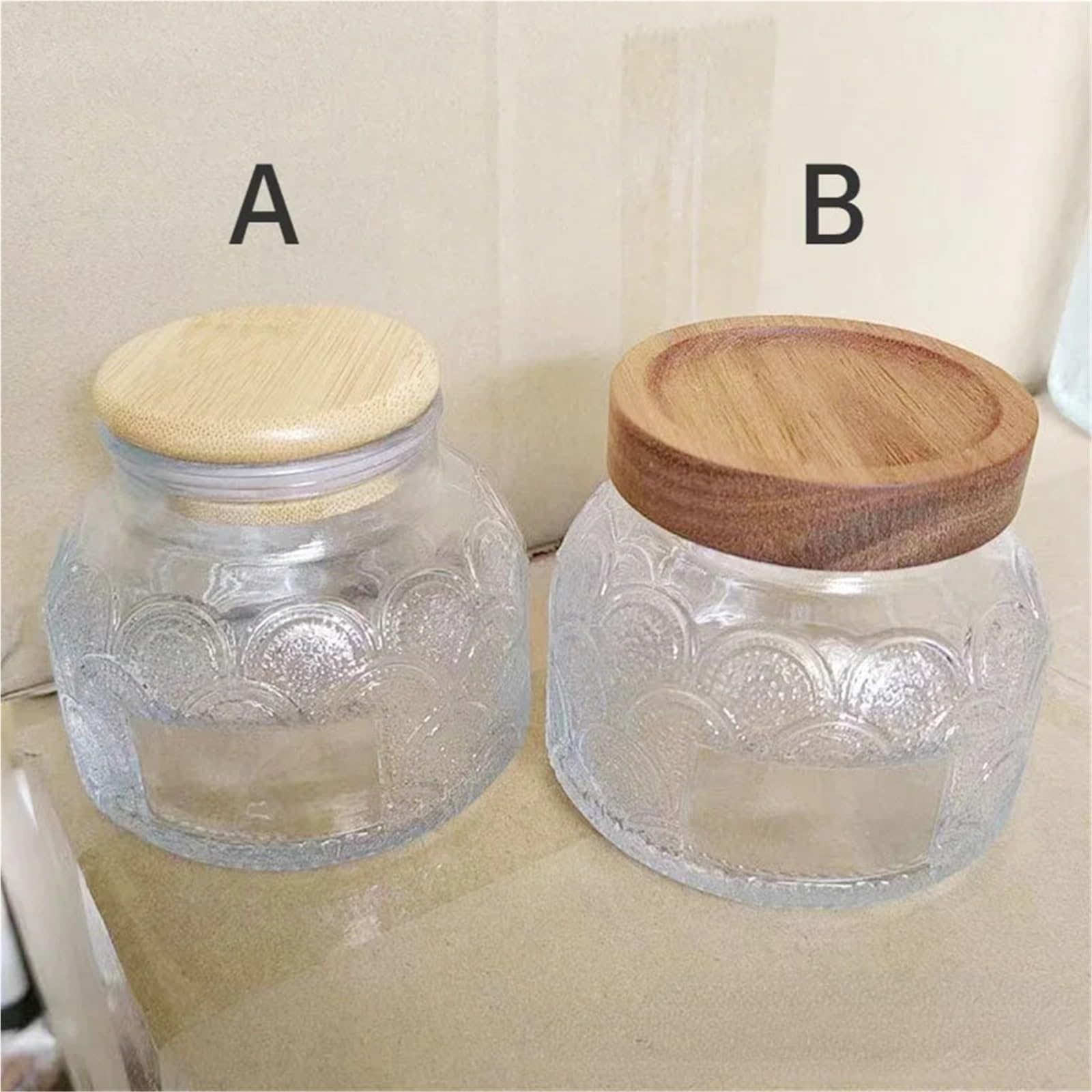 Barattoli di vetro e coperchi for la conservazione tè caffè in legno acacia vintage in rilievo per la Conservazione dei Chicchi di Caffè(B 750ML)