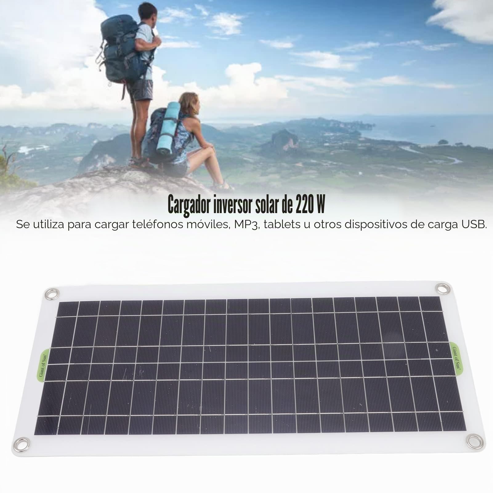 Kit de Inicio de Panel Solar, 12V a 220V 30W Panel de Carga Solar 220W Kit de Cargador de Batería de Inversor Solar para Acampar Senderismo(#2)