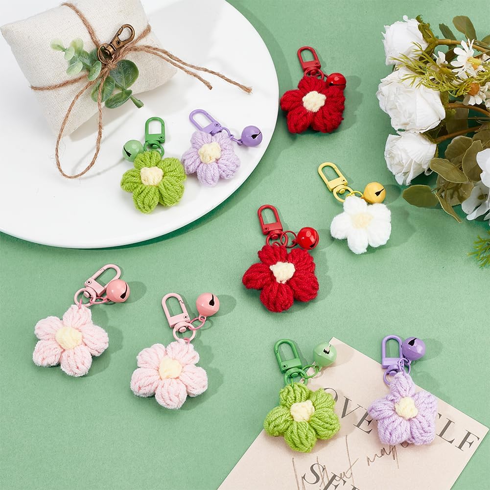 10 Pcs 5 Styles Cute Flower keychains, Handmade Floral Bag Charms Aesthetic Keychain Charms for Purse Wallet Handbag Car Keys - Image 4