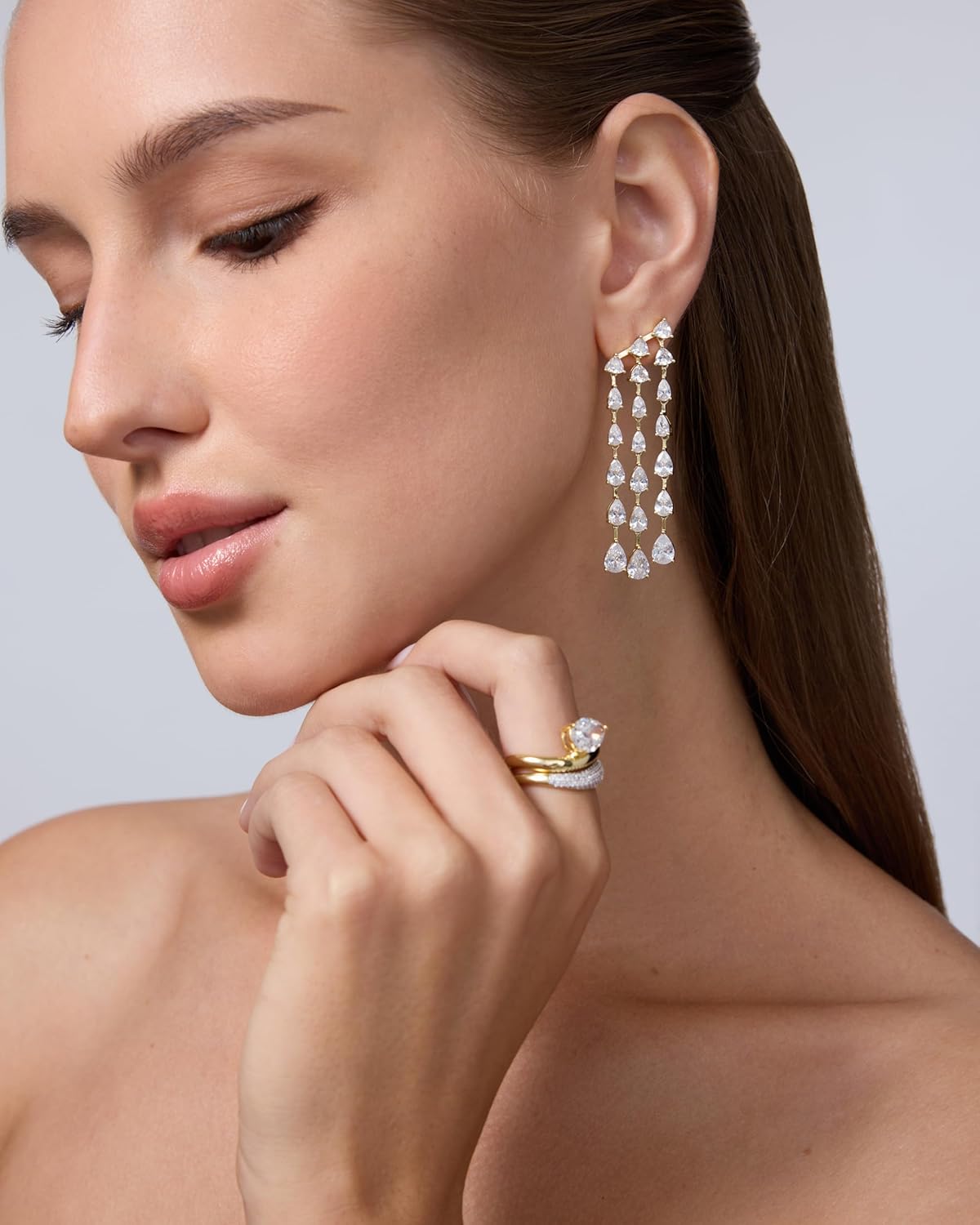 PAVOI 14K Gold Plated Long Tassel Dangle Earrings for Women - 925 Sterling Silver Posts Elegant Rhinestone Chain Chandelier Drop Earrings - Statement Jewelry