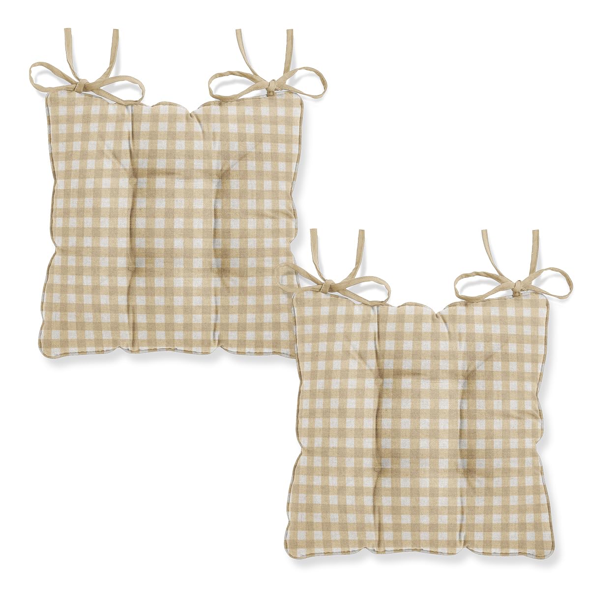 Harrison Cropper Seat Pads for Dining Chair Hillcrest Gingham Chair Pads with Straps, Set of 2 (Sand)