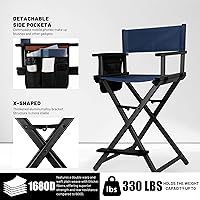 Vista 5 de 30" Extra Tall Folding Directors Chairs for Makeup Artist and Client, 2 Set Replacement Cover, Storage Side Bags, Portable Footrest, Aluminum Frame
