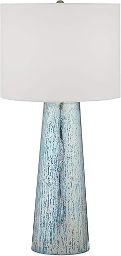 360 Lighting Marcus - Moderna lámpara de mesa costera aplicada a mano de 30 pulgadas de alto, columna cónica de vidrio de mercurio azul, pantalla de