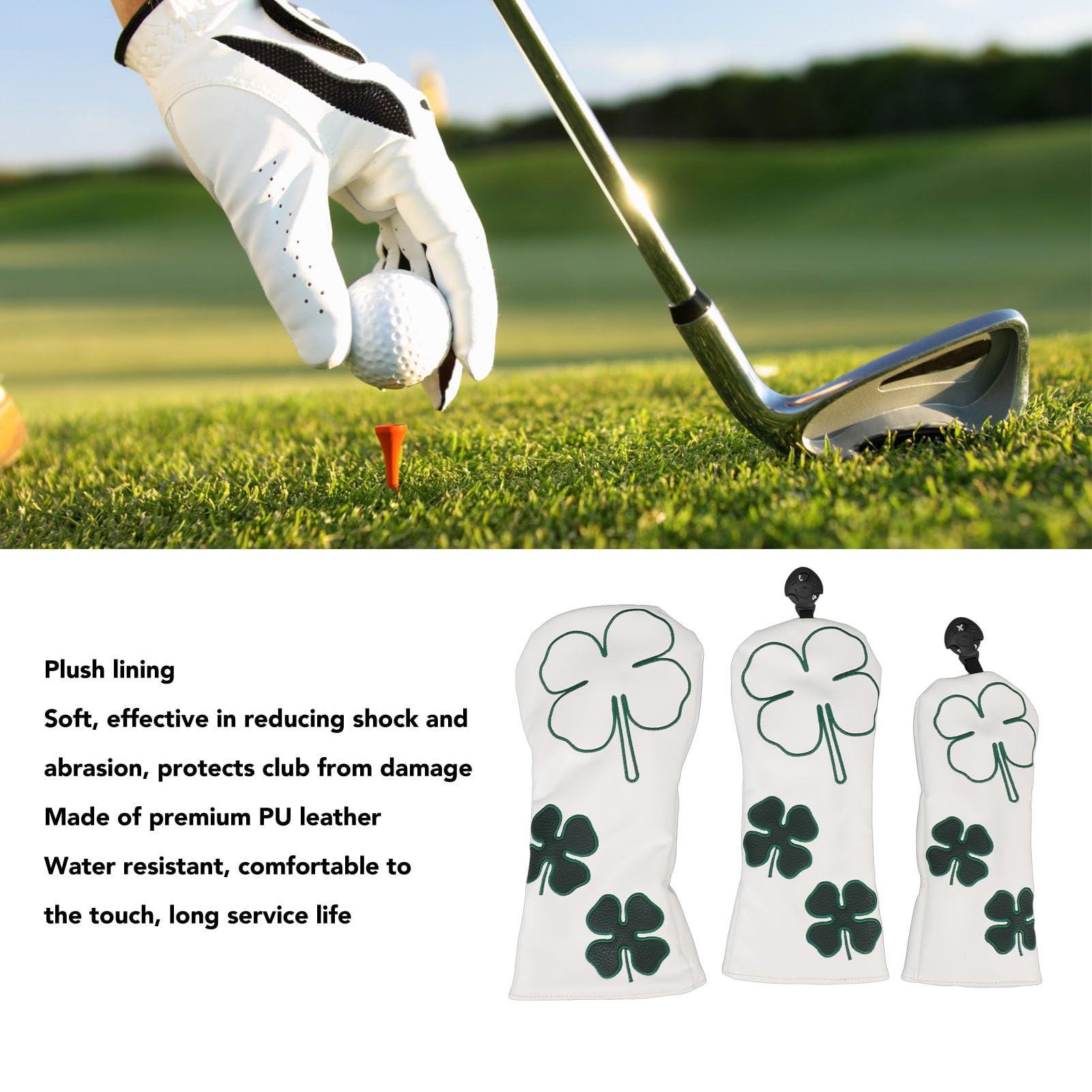 Abdeckungs-Set für Golfschläger, 3-teiliges Schlägerkopfhauben-Set, Hochwertiges PU-Leder, Wasserabweisend, Holz-Schlägerhauben für Golfbegeisterte