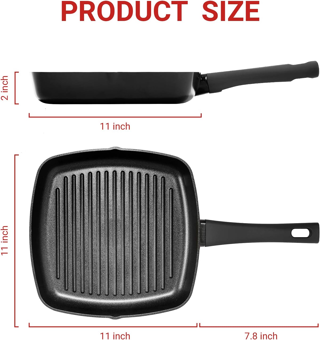 Sakuchi 11 Inch Grill Pan for Stove Tops Nonstick Induction Pan Square Steak Bacon Pan: Home & Kitchen