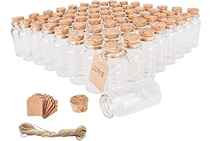 64 Pieces 30ml Cork Stopper Glass Bottles with Personalized Label Tags and String