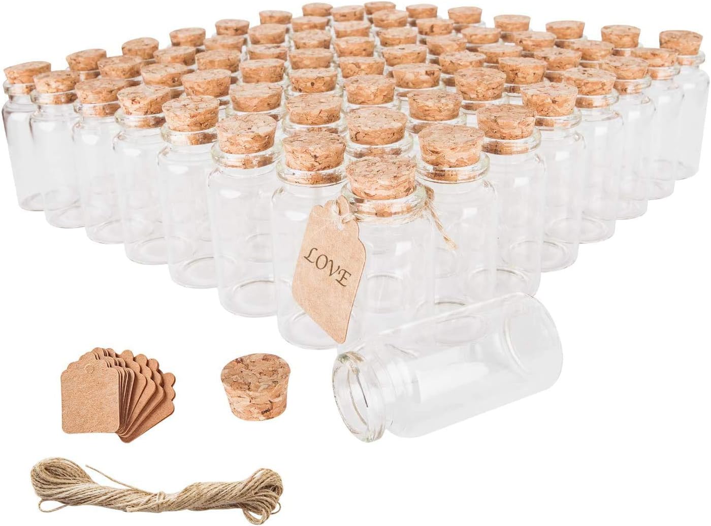 64PCS 30ml Cork Stoppers Glass Bottles, Small Jars With Personalized Label Ta...