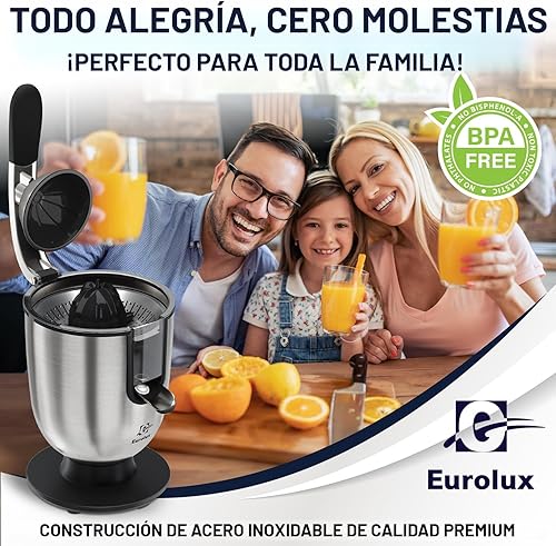 Miniatura 5 de Eurolux - Exprimidor eléctrico de cítricos para hacer jugos de naranja limón o pomelo hecho de acero inoxidable potencia de 160 vatios mango de