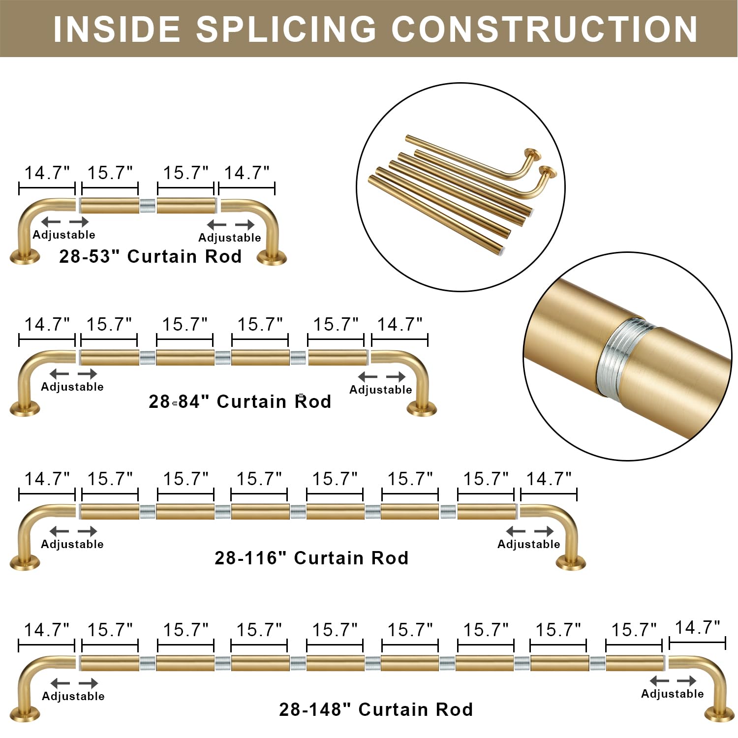 Snapklik.com : Room Darkening Curtain Rods For Windows, 28 To 116