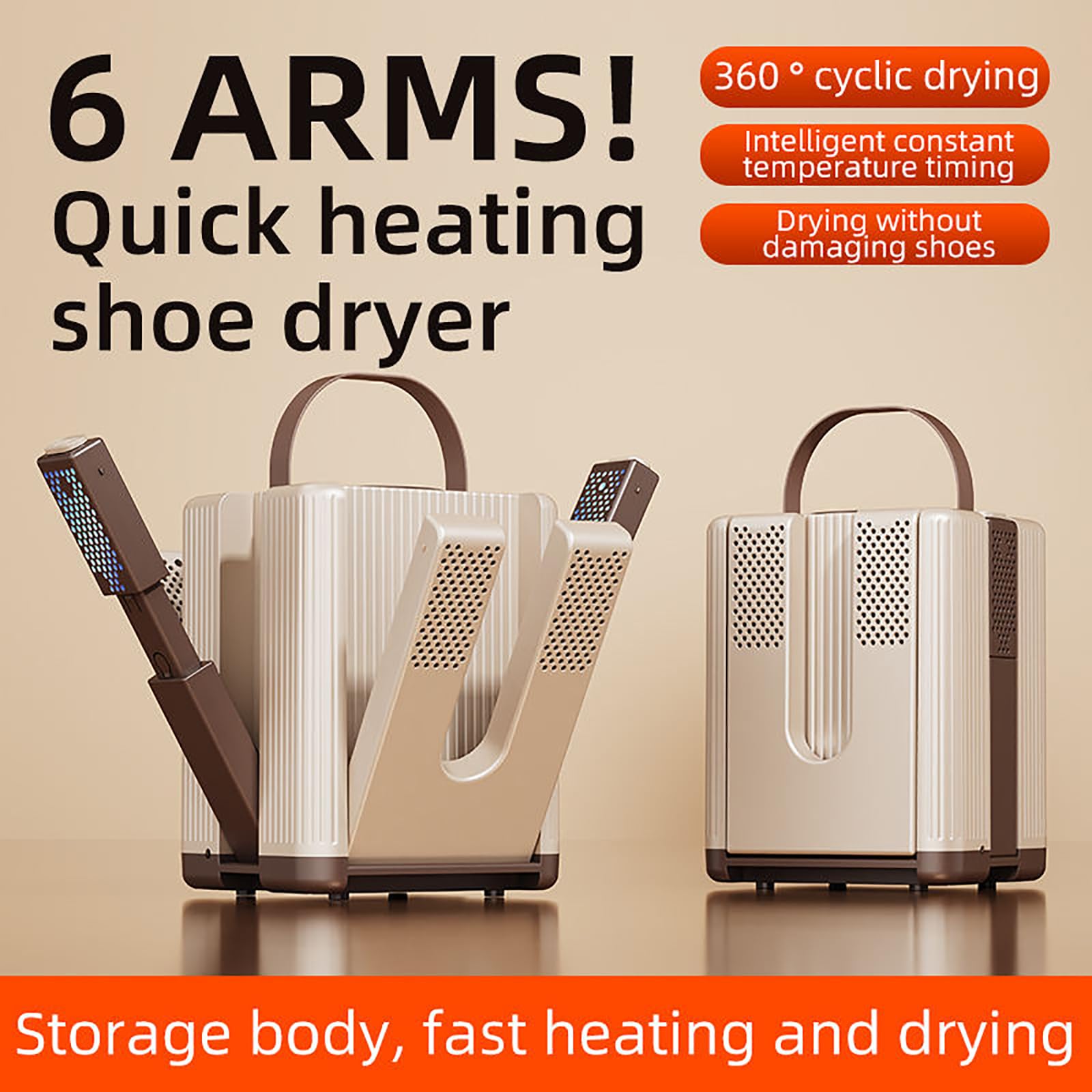 Secador Eléctrico De Botas, Guantes Y Calzado con 6 Brazos Y Panel LCD Digital. Temperatura Constante De 48 °C Y Temporizador De 4 Niveles. Protección Segura. Ideal para El Hogar, Viajes