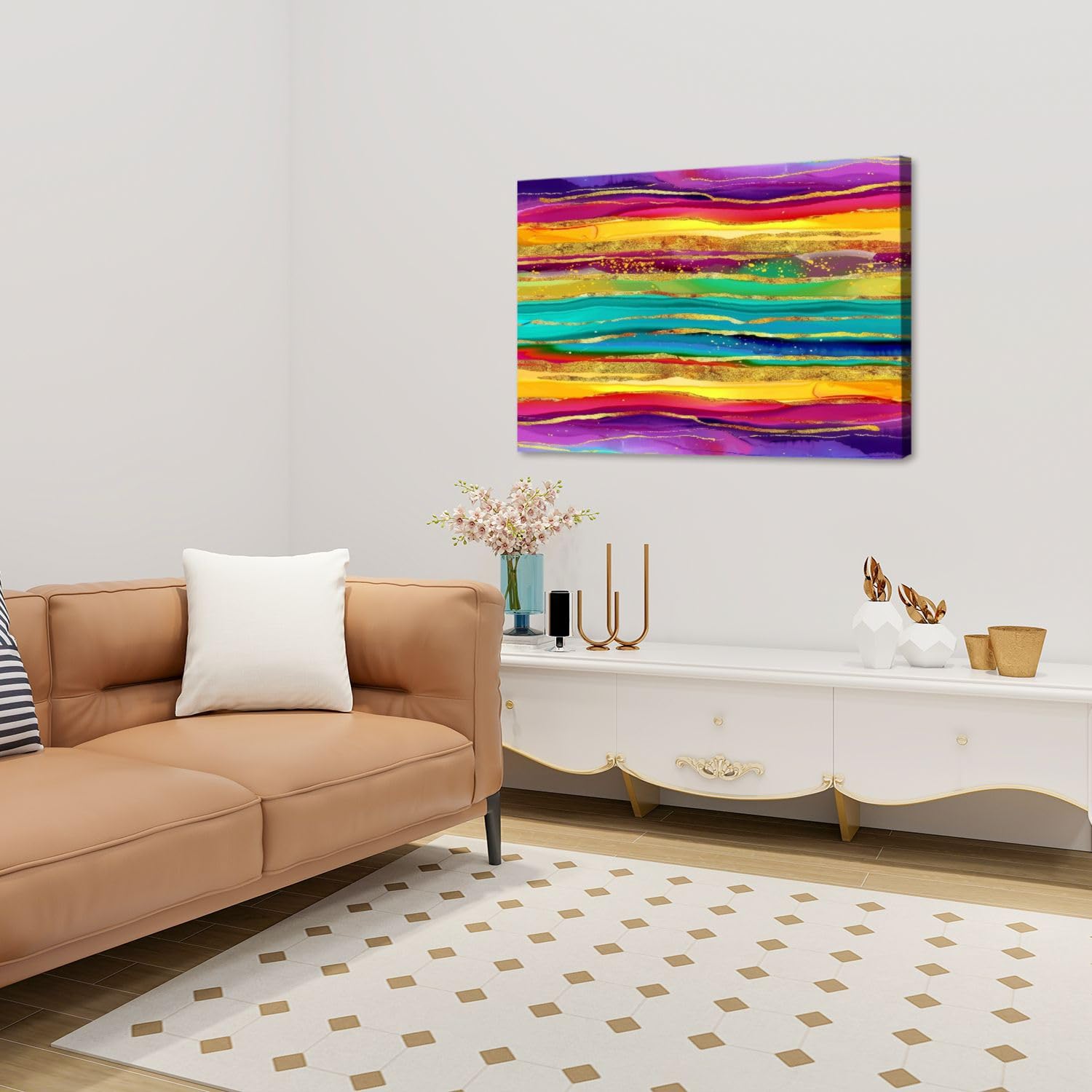 Amazon.com: Canvas Wall Art Prints Picture Rainbow line abstract
