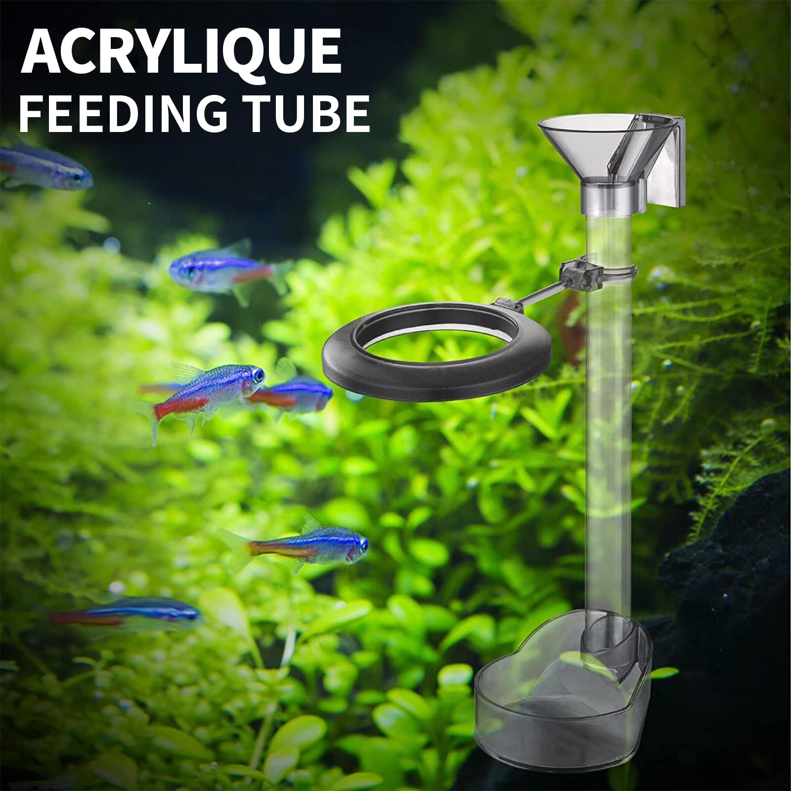 boxtech Tube d'alimentation Assemblé, Tube d'alimentation pour Aquarium, Deux Positions d'alimentation pour Les Poissons SupéRieurs Et InféRieurs (20-37cm)
