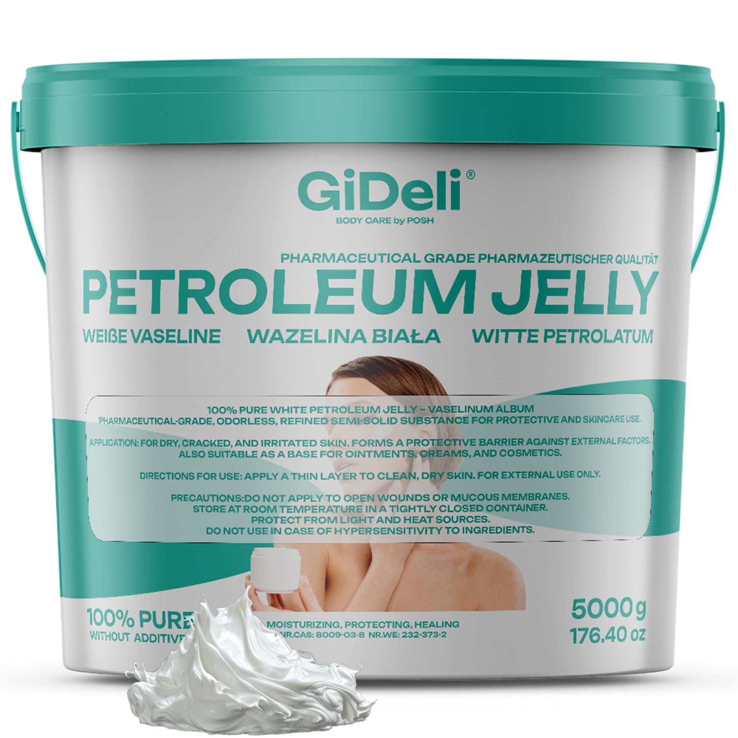 GiDeli Weiße Vaselin 5 kg im Eimer - Handcreme & Hautpflege - Fettcreme für Extrem Trockene Füße, Hand, Lip - Balm für rissige Lippen, Tattoo, Piercing, Körperpflege und Autodichtungen
