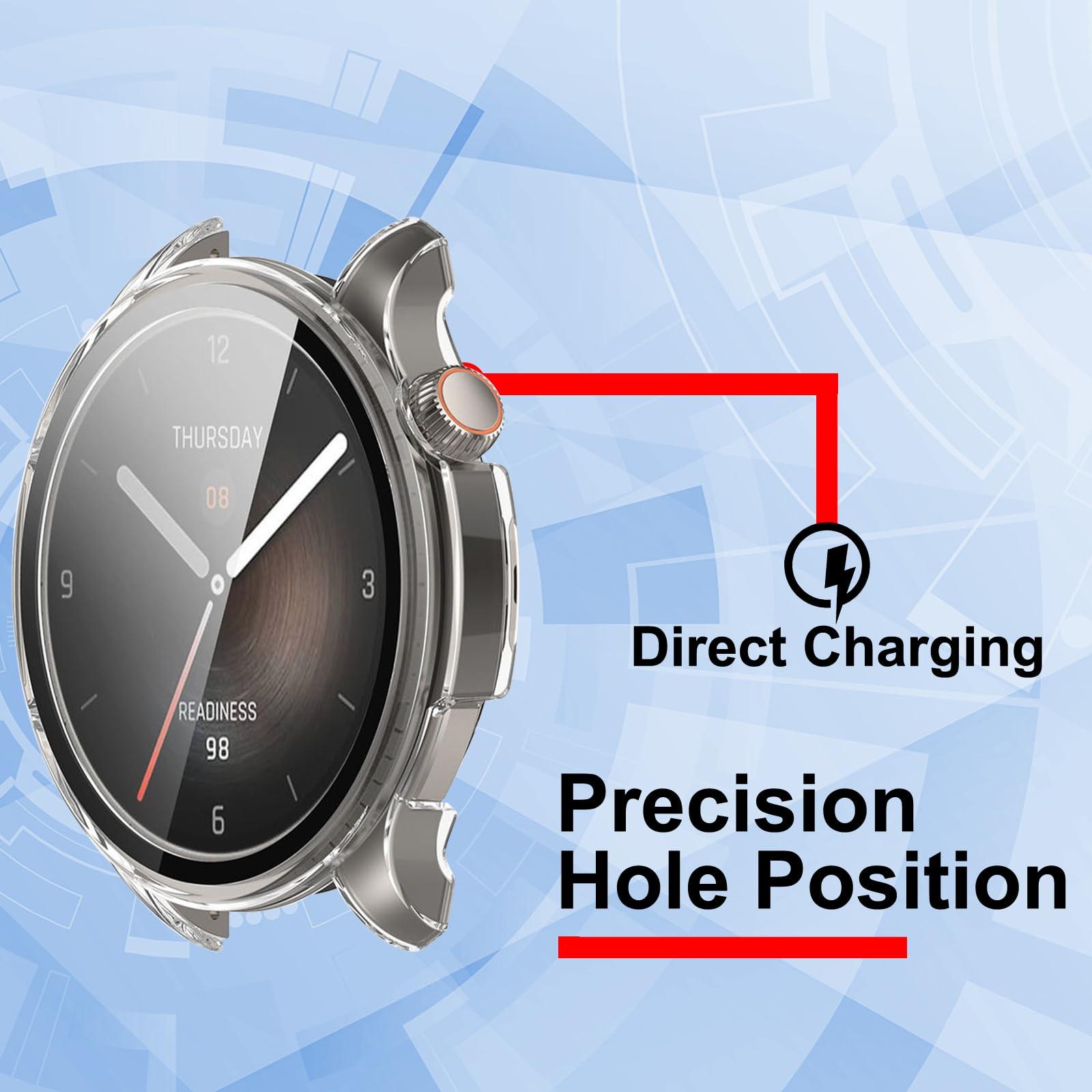 Acadeny Custodia rigida compatibile con Amazfit Balance con pellicola protettiva,9H Durezza Hart PC Case sottile in vetro temperato per Smart, Trasparente+Nero