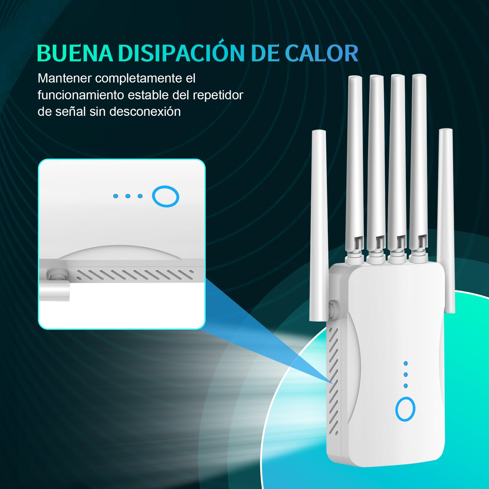 Repetidor WiFi Potente con 6 Antenas, Amplificador Señal WiFi Largo Alcance, Extensor WiFi Soporta 64 Dispositivos, Modos (Repetidor, Ap), Cobertura hasta 300 m², para Casa y Oficina