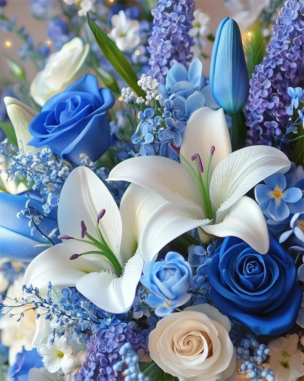 AMBATTERY Flowers DIY Seed Bead Embroidery Kits Roses and Lilies Bead Embroidery Kit for Adults Needlepoint Tapestry Set Beaded Stitching 50x60cm