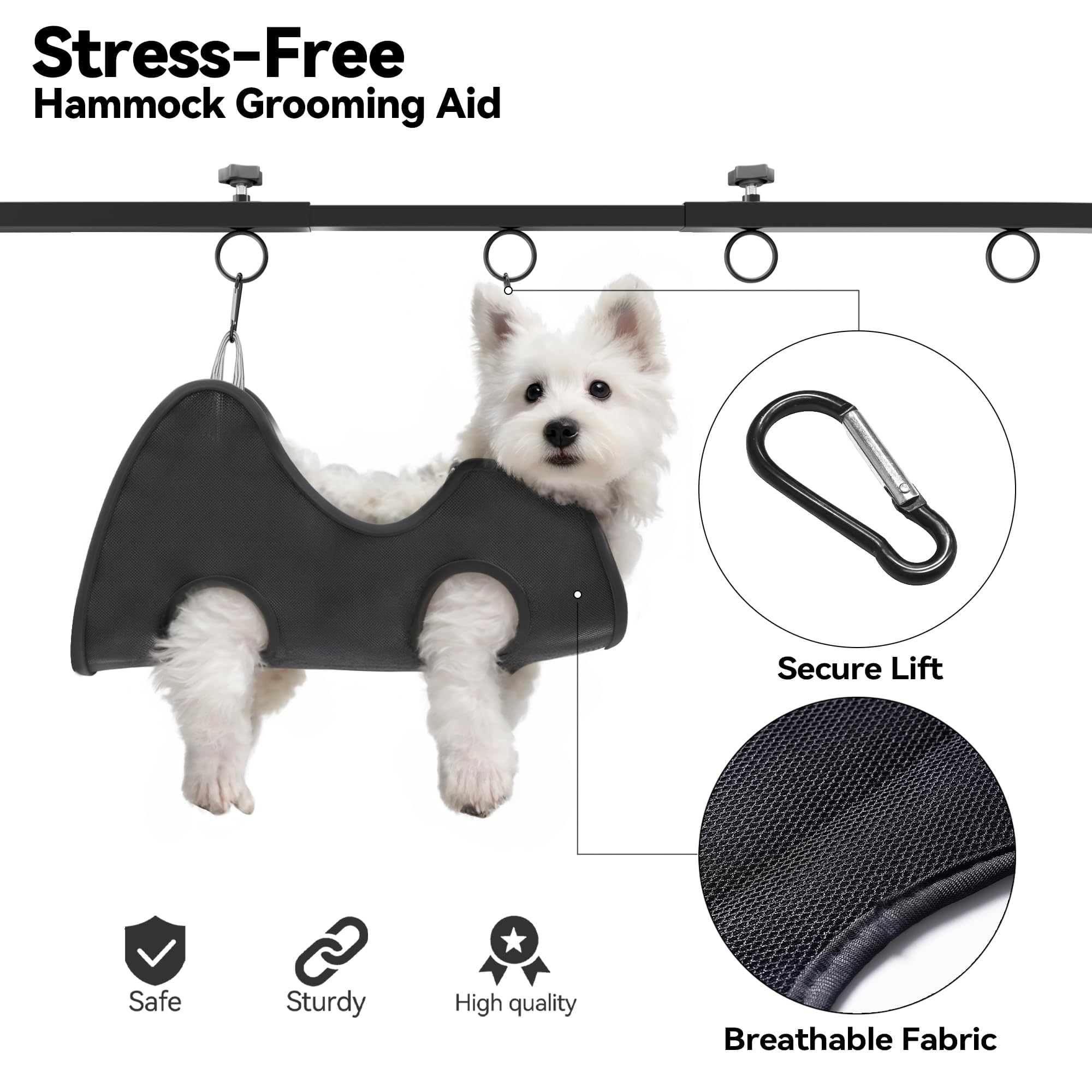 Brazo Ajustable para Peluquería Canina de Mesa, Altura 107 cm, Ancho 69–99 cm, Abrazadera hasta 7 cm, con Hamaca y 2 Correas, Kit Portátil para Cortar Uñas, Gatos y Perros en Casa
