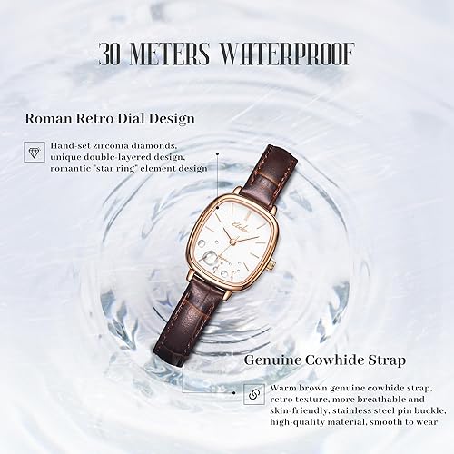 Miniatura 4 de Reloj clásico de cuarzo para mujer, elegante y resistente, con correa de piel de vacuno, perfecto para cualquier ocasión