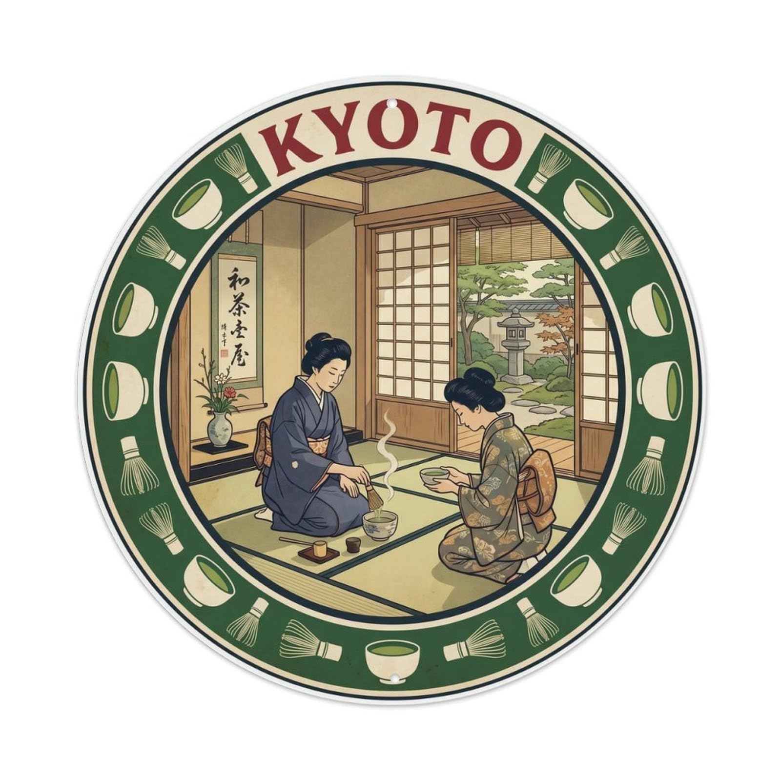 Kyoto Geisha Tea Ceremony Tatami Room Street Food Local Metal Tin Sign