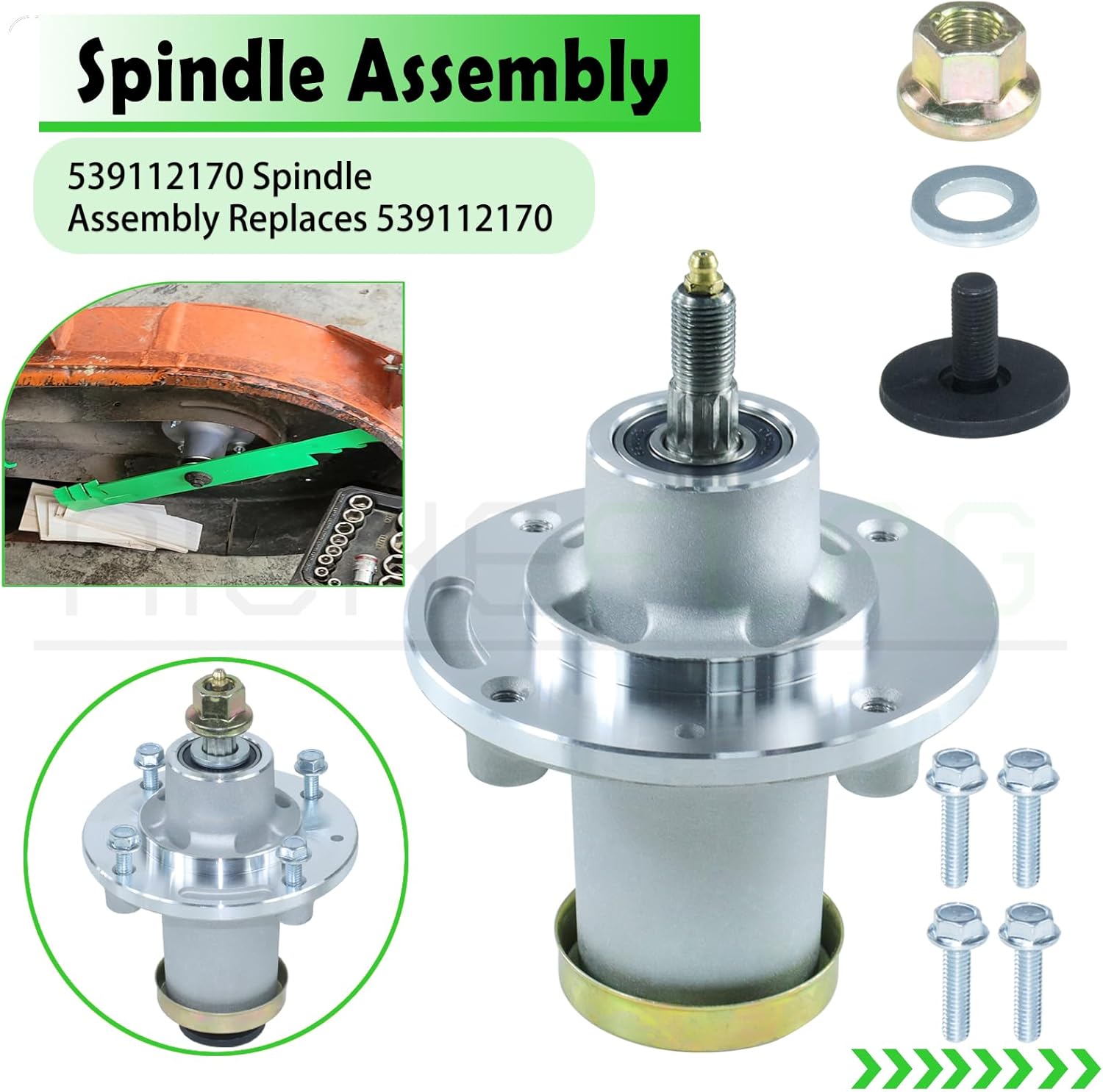 3 Pack 539112170 Mandrel Assembly with 153535 532173436 Spindle Pulley Replaces 539112170 Spindle Assembly, 5391121-70 for Husqvarna MZ5225, MZ52, RZ4824F, TS354D Lawn Tractors