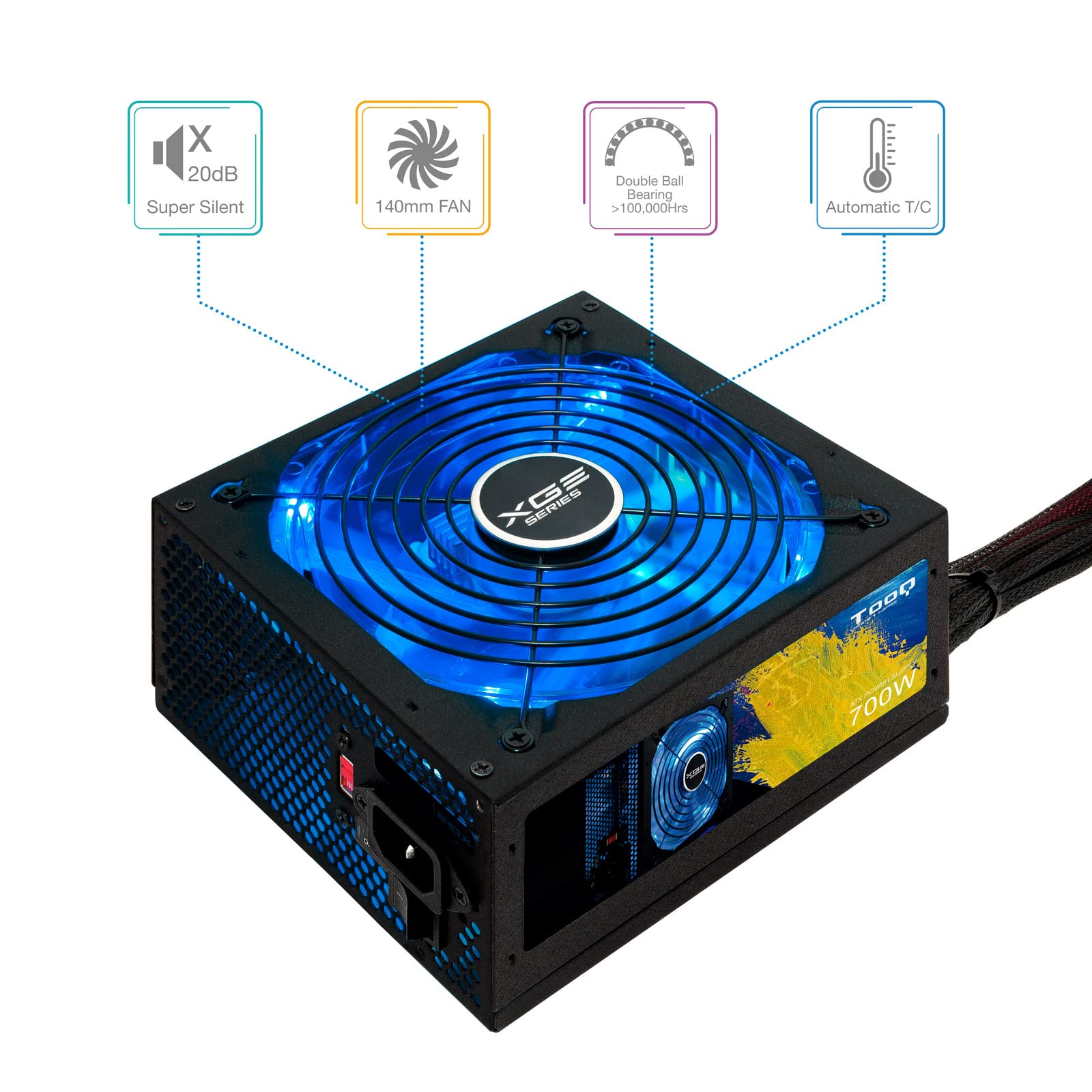 TooQ TQXGEII-700SAP - Alimentatore da gioco (700W, PFC attivo, ATX 12V V2.31) Certificazione 80 Plus Bronzo, ventola a led spenta, colore nero