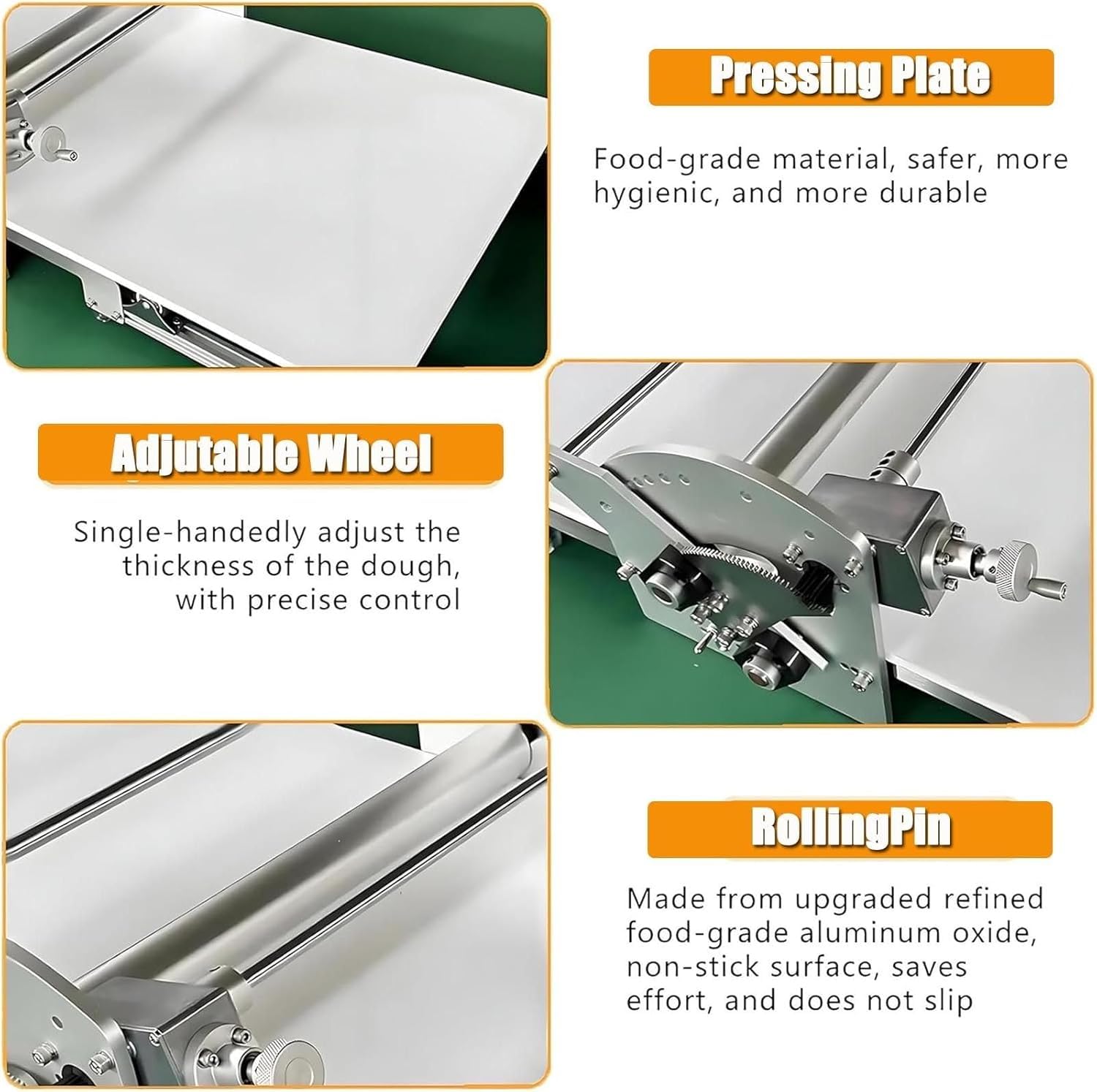 Elektrische Gewerbe-Teigrolle und Teigausrollmaschine, faltbare Teigausrollmaschine aus Edelstahl, manuelle Teigrollmaschine mit 0,2–3cm Dickeneinstellung, ideal als Teiglaminator für Fondant