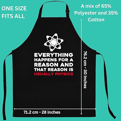 Miniatura 2 de Physics Geek Apron Everything Happens for a Reason, Funny Novelty Science Gift for Student or Professor, One Size Fits All for Women Men