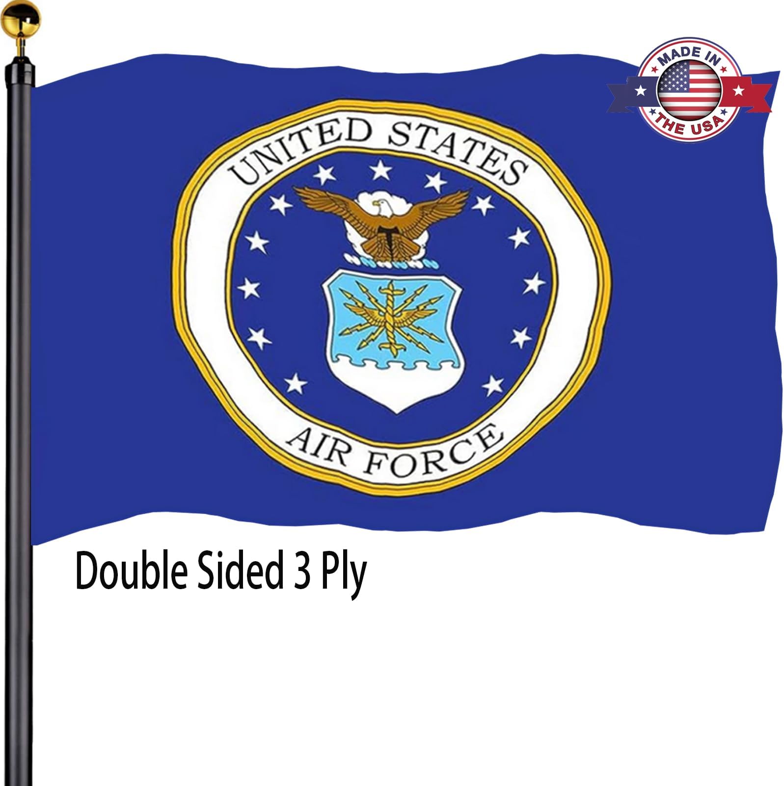 BleshopeAir Force Crest Emblem Flags 3x5 Outdoor Double Sided 3 Ply Heavy Duty USAF Crest Emblem Flag for Outside with 2 Brass Grommets UV protection Fade Resistant for Indoor Outdoor