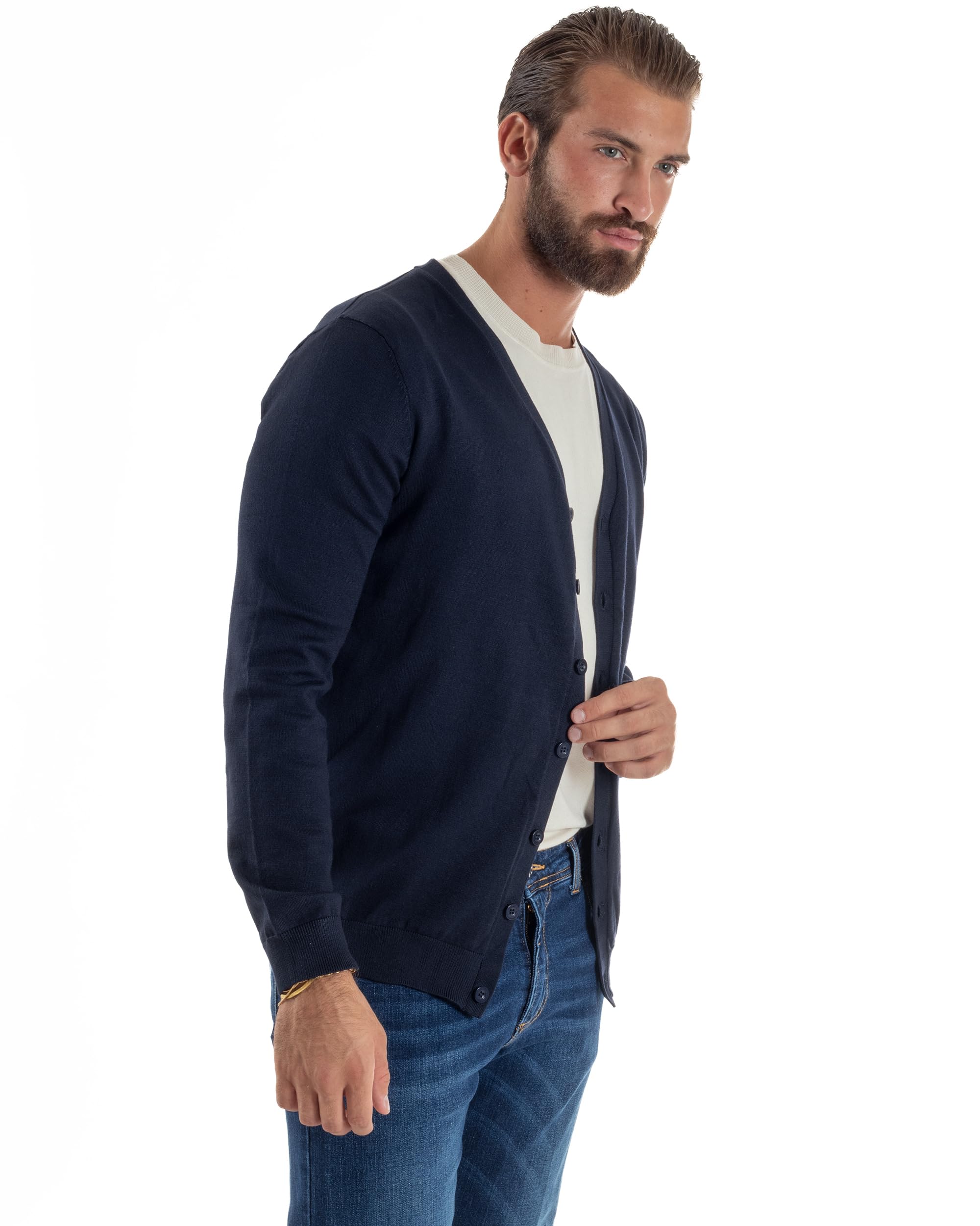 Cardigan Uomo Giacca con Bottoni Maglioncino Scollo V Maglia Sottile Basic