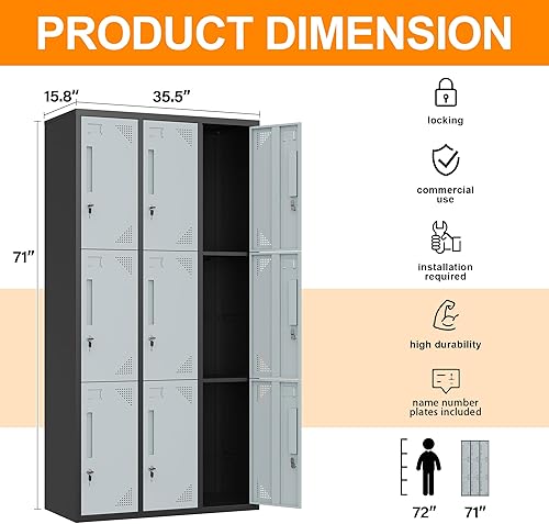 Vista 215 de Armario de metal para escuela, hogar, oficina, gimnasio, armarios de almacenamiento de acero para empleados y estudiantes, armario de almacenamiento
