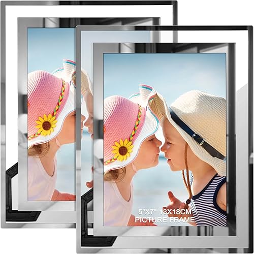 IZIDDO 5x7 Picture Frames Set of 2, Silver Glass Photo Frame for Tabletop Display, Gifts Picture Frame, Horizontally or Vertically