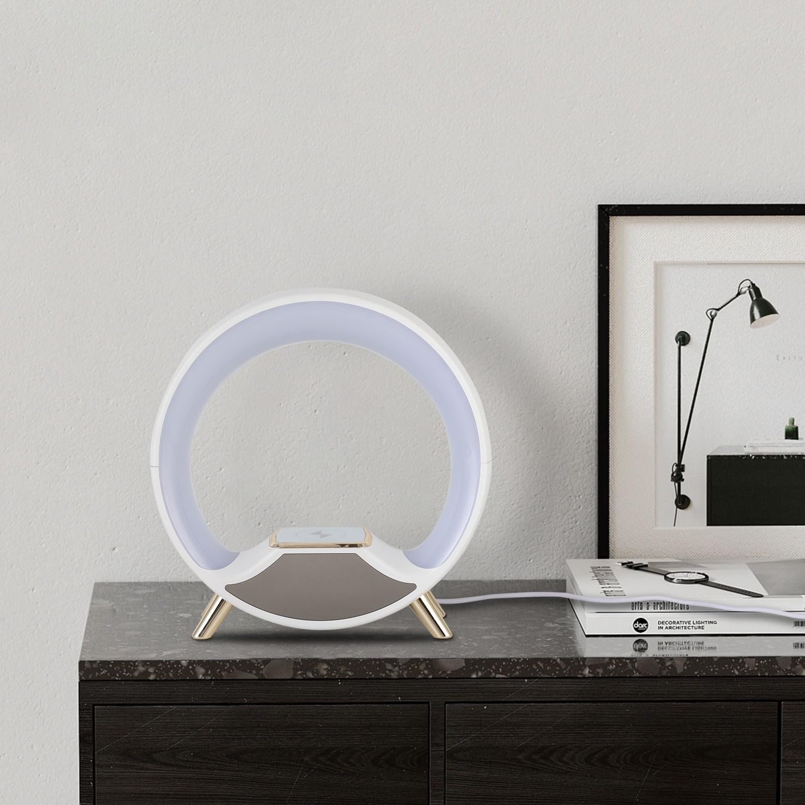 Lampada da comodino USB, dimmerabile, con funzione di ricarica rapida wireless e timer, cambia colore, luce notturna da tavolo per camera da letto (bianco)