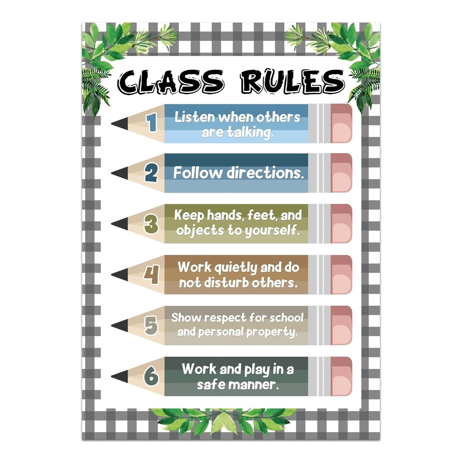 FOPURE Boho Pencil Classroom Rules Poster for Teachers Elementary Preschool Kindergarten Back to School Decor Must Haves(Framed,08x12inch(20x30cm))