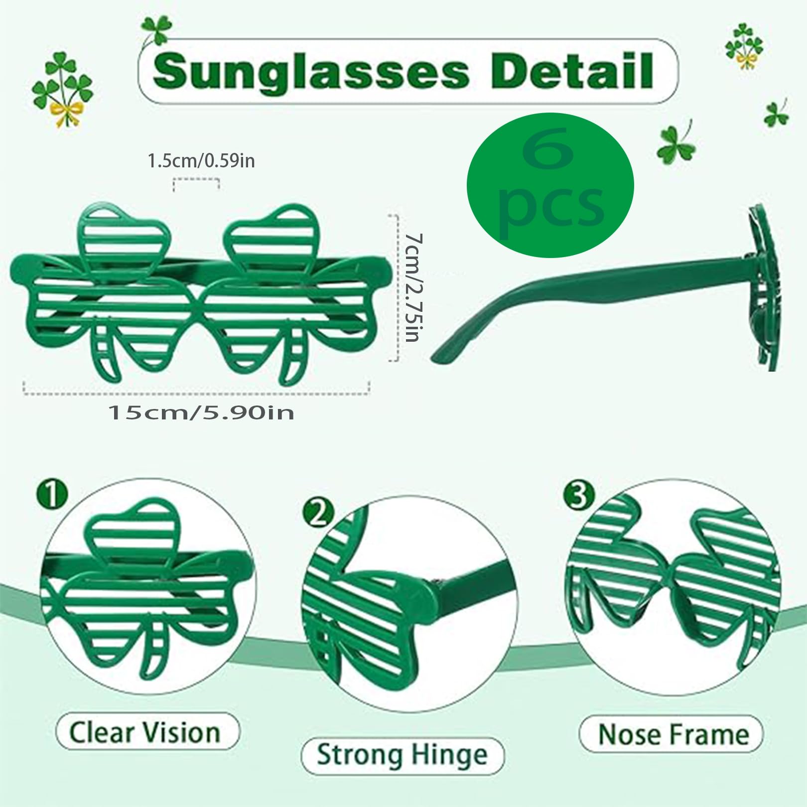Niwieoi 6 PCS St Patricks Day Glasses,St Patricks Day Accessories,St Patricks Day Decorations,Irish Fancy Dress,Shamrock Glasses,Green Glasses,Eyeglasses for Party Favor,St Patrick's Day Glasses - Image 2