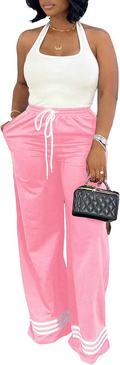 Nimsruc Wide Leg Sweatpants for Women High Waisted Drawstring Casual Loose Long Pants with Pockets