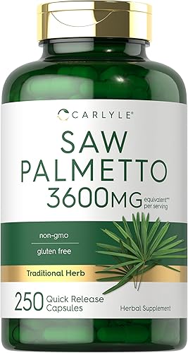 Carlyle Saw Palmetto para hombres y mujeres | 250 cápsulas | Suplemento de extracto de hierbas | Serenoa Repens | Sin OMG y sin gluten