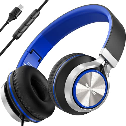 Bywulanda USB C Headphones with Mic and Volume Control, Over