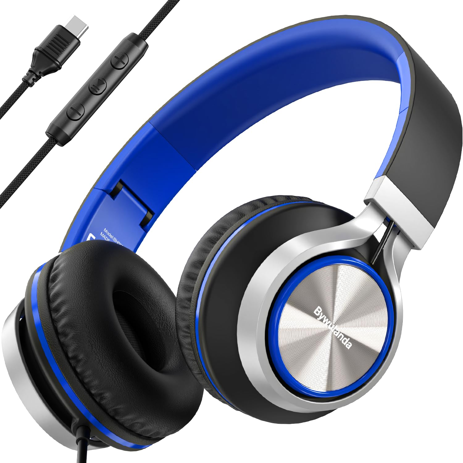 Bywulanda USB C Headphones with Mic and Volume Control, Over Ear Stereo Headsets for iPhone 15 16 Pro, Wired Foldable Headphones for Smartphones
