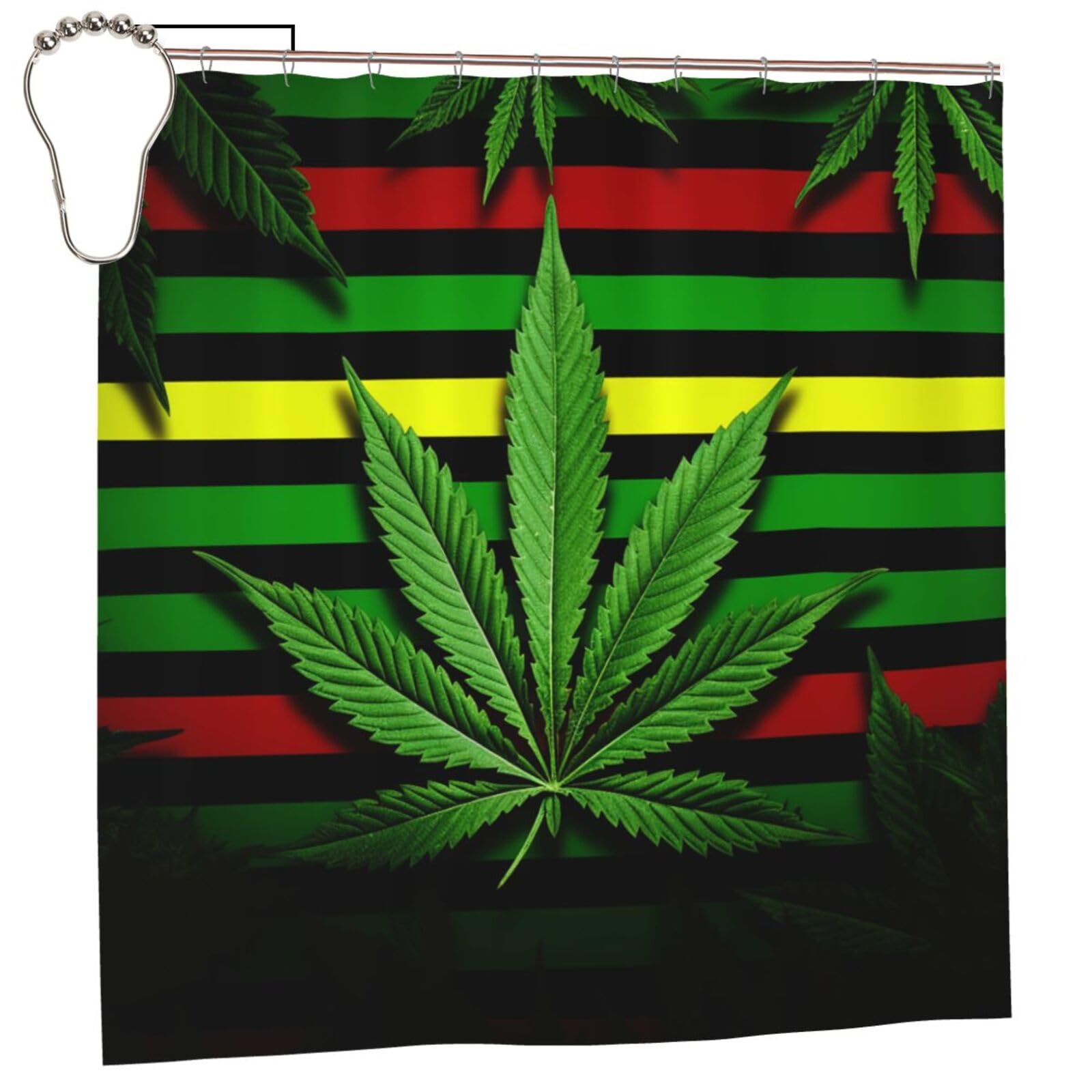 FodPand Weed Striped Shower Curtain 70"x70" Waterproof Long Bathroom Curtain Heavy Duty Thick Cloth Bath Curtain Set with Hooks, Modern Abstract Art Pattern Bathroom Shower Curtains