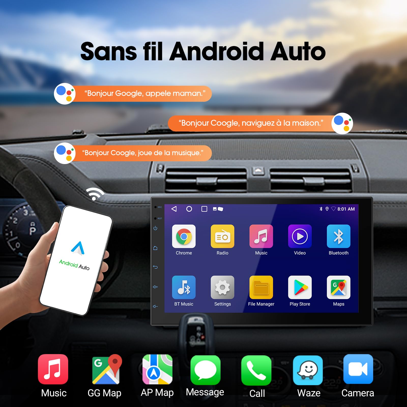 Haudio 7 Pouces Autoradio Bluetooth 2 DIN avec CarPlay &Sans Fil Android Auto, HD Ecran Tactile avec Mirror Link/Vivavoce/GPS/Commande Vocale/AUX/RDS/FM Radio pour Tous Les Véhicules avec Caméra 2+64G
