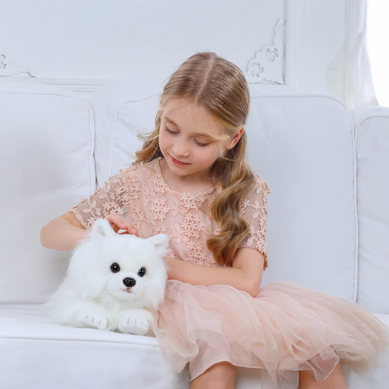 CU-MATE 16" White Plush Stuffed Animals Dog for Girls/Boys (Pomeranian) - Image 3