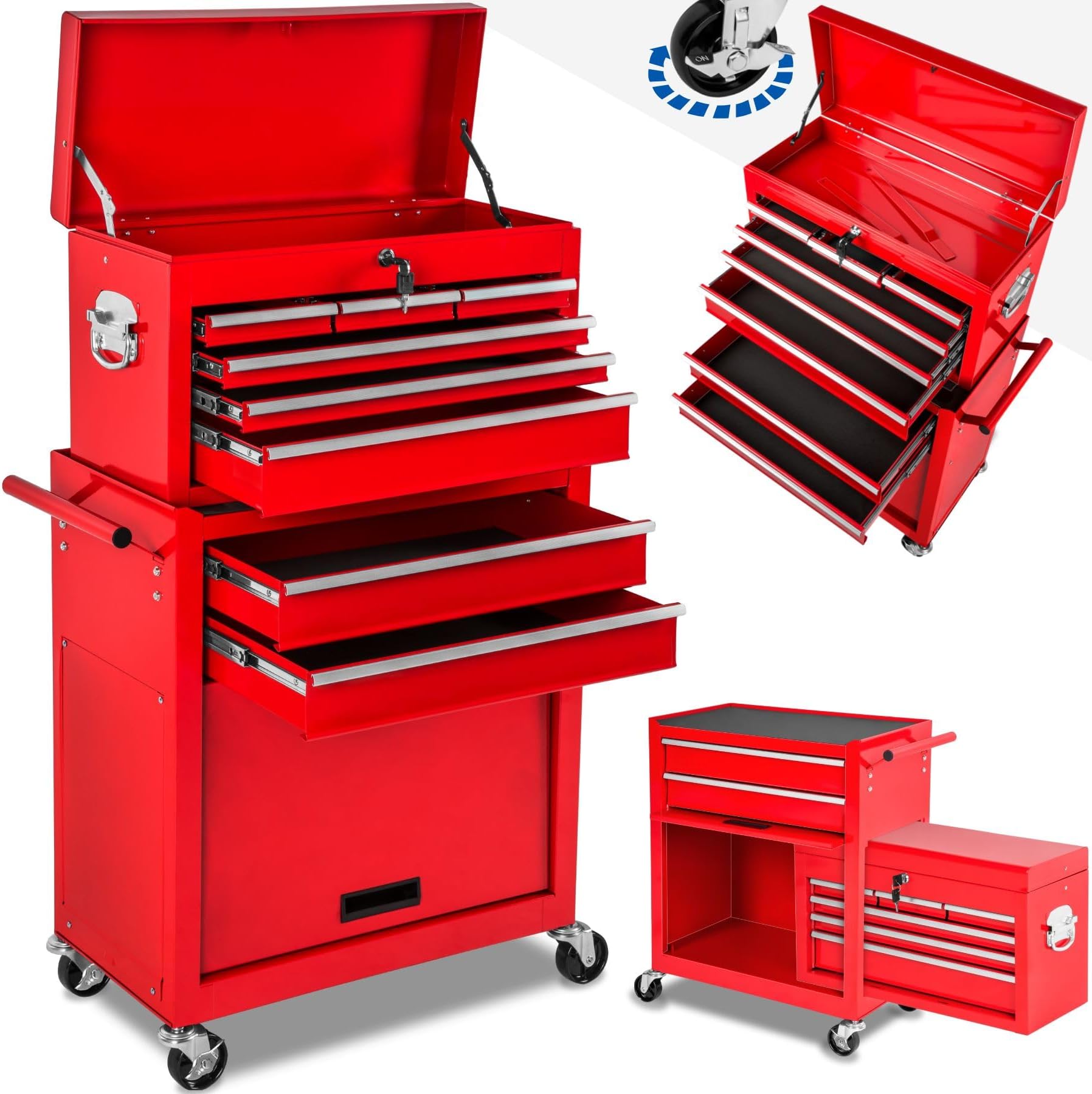 Carrello Portautensili Timbertech - 5 Cassetti, Rosso/Nero, Con Ruote - Foto 6