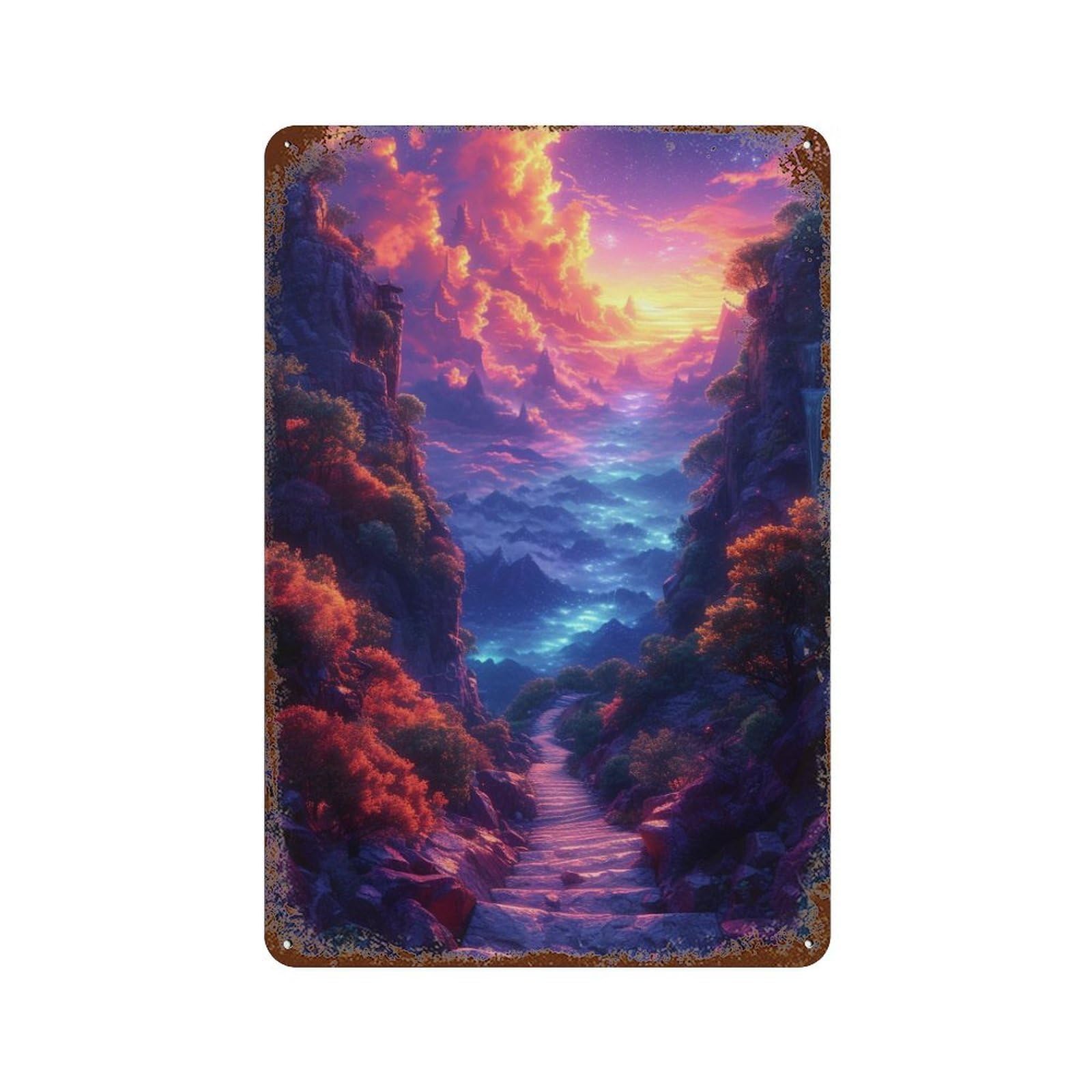 Garage Style Enchanted Mountain Pathway Distressed Metal Wall Sign 11.8"x7.9", Rustic Home Decor for Bar And Workshop