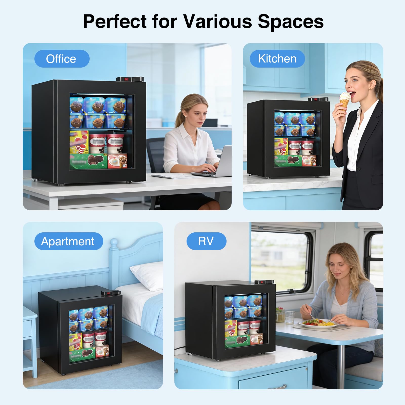 Electactic Mini Upright Freezer, 1.2 Cu.ft Compact Freezer with Glass Door Display, 7 Adjustable Temperature Settings (-10°F to -18°F), Quiet & Energy-Efficient, Black on Fridge.com