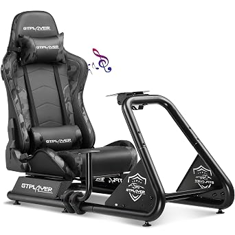 GTPLAYER Racing Simulator Cockpit with Seat and Bluetooth Speakers, Racing Style Reclining Seat and Ultra-Sturdy Alloy Steel Frame Camou