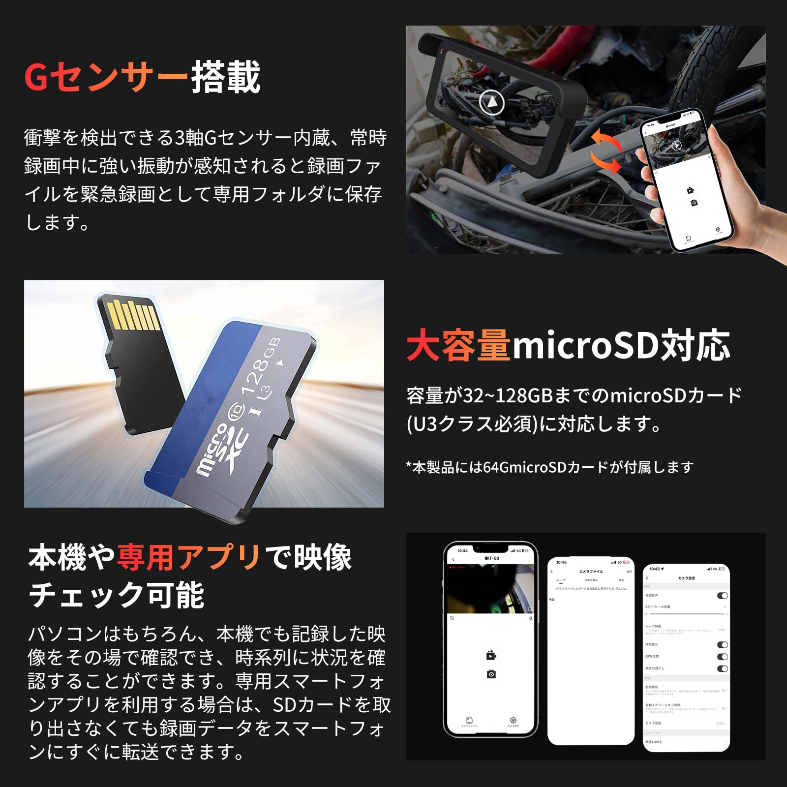 Amazon.co.jp: UNE バイク ドライブレコーダー CarPlay バイクナビ 5