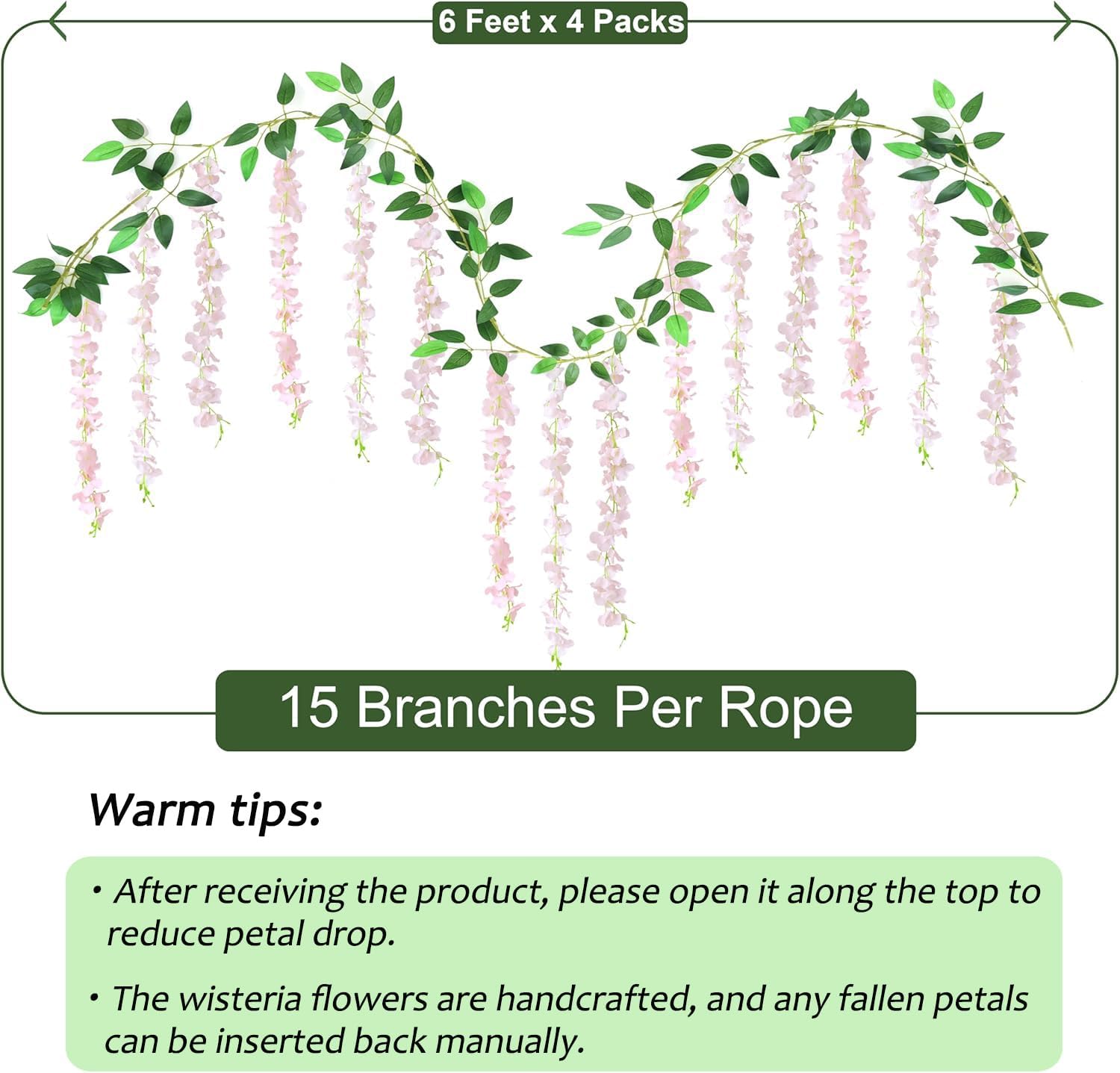 60 Branches Wisteria Hanging Flowers, 4Pcs Wisteria Artificial Flowers Garland, Artificial Wisteria Vine Silk Hanging Flower for Home Garden Outdoor Ceremony Wedding Arch Floral Decor (Pink)