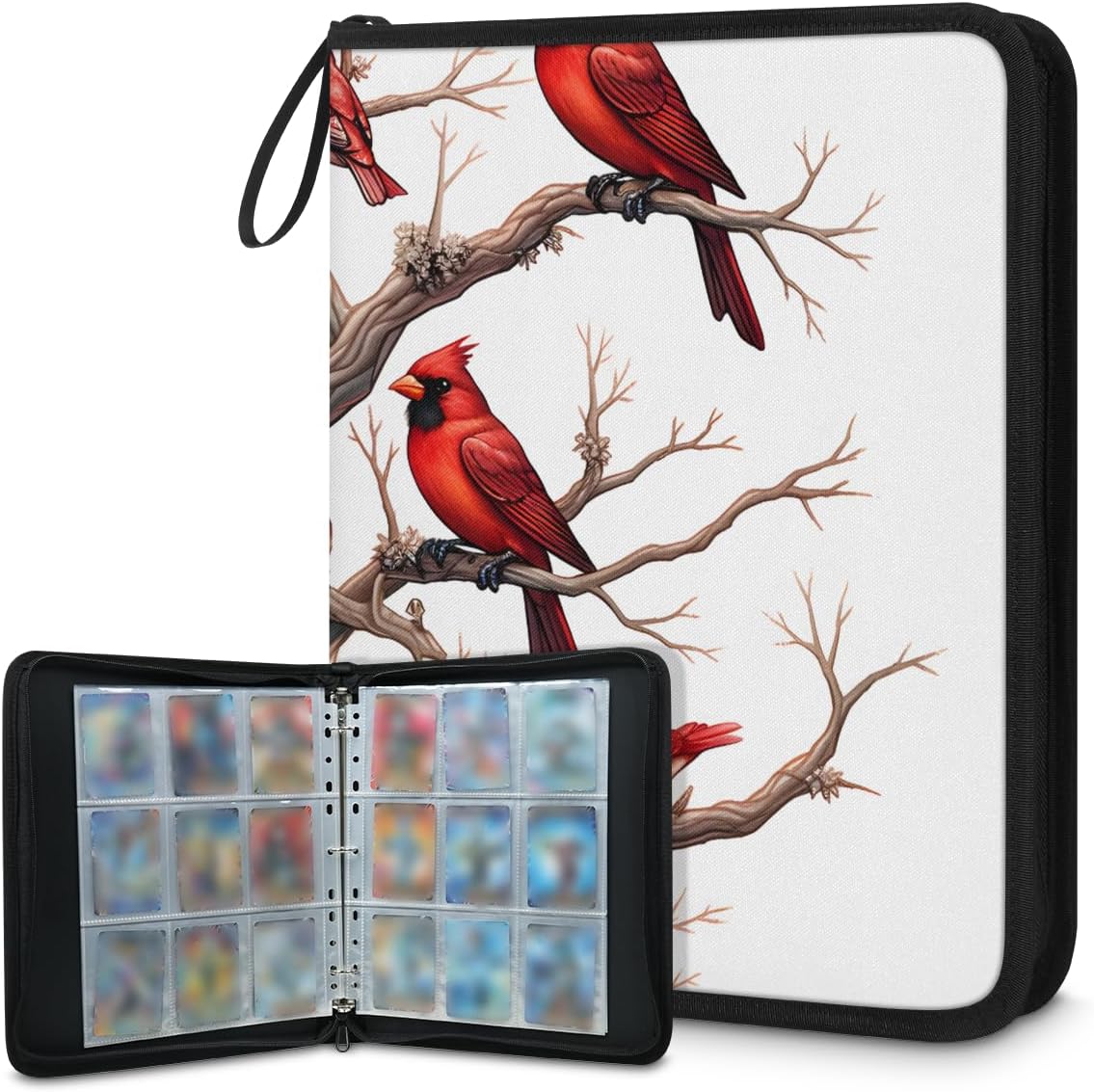 9 Pocket Card Binder, Winter Xmas 900 Pockets Collector Album with Zipper Trading Card Binder, Cardinal Bird Double Sided Pocket Collection Binder