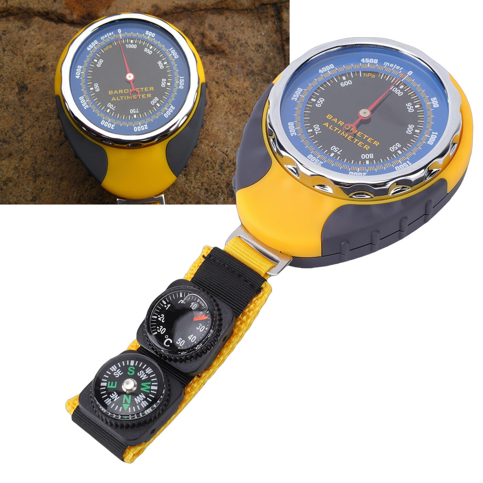 Jiawu Altimètre Portable Multifonctionnel, Baromètre, Boussole, Compteur de Température pour la Randonnée, Matériau ABS, Instrument Extérieur 4 en 1, Compteur de Température D'altitude pour